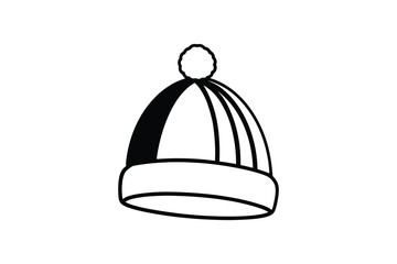 Fototapeta premium Winter Beanie Hat with Pom Pom in Black Silhouette