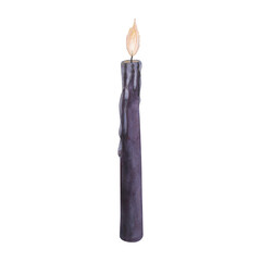 Witch's magical purple violet wax candle flame isolated on white background. Watercolor hand drawn dark fantasy sketch illustration. Art design mystical halloween witch decoration greeting card