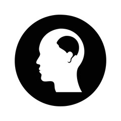 Human head in profile with brain symbol in black and white icon