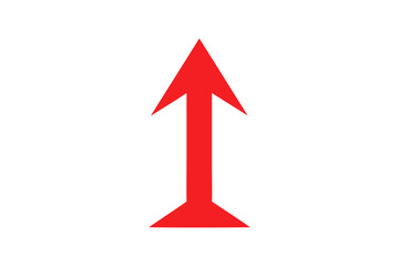 Red arrow icon pointing upwards on white background simple graphic symbol direction indicator