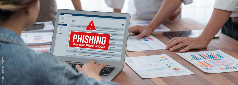 Poster cyber security software show alert of cyber attack for protection brisk. danger from virus, phishing
