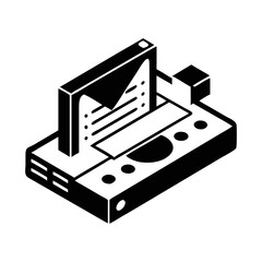 Isometric Illustration of a Retro Computer System with Button Interface