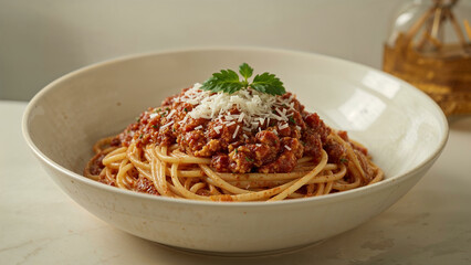Classic Spaghetti Bolognese with Parmesan Cheese