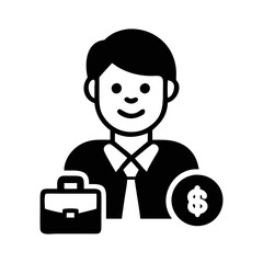 Simple Black and White Icon of a Businessman with Money