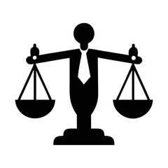Stylized scales of justice represented as a person symbolizing legal balance