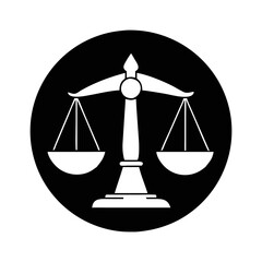 A symbolic representation of justice and law in black and white circle