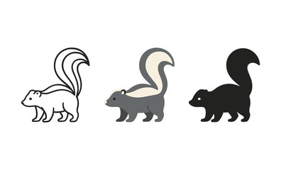 Skunk trio: outline, color, and silhouette variations highlighting nature's diversity