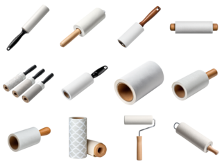 Set of lint rollers practical on white background, fabric care