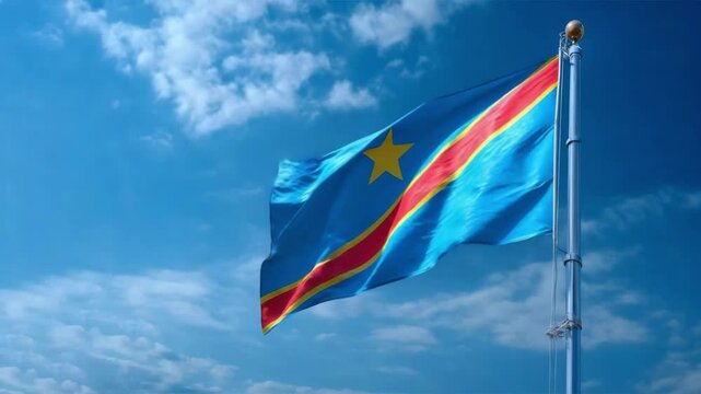 Detailed representation of the flag of the Democratic Republic of the Congo, highlighting its blue, red, and yellow colors.