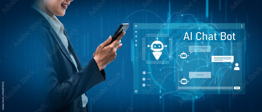 Poster ai chatbot interface facilitates communication, chatbot, and ai interaction for automated user suppo