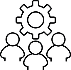 Minimal Line Art Icon of Teamwork on Gear on Transparent Background