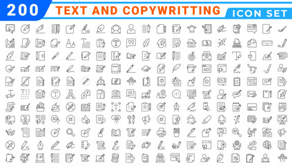 Copywriting icon collection set. Containing advertising, marketing, creative, concept, brand, awareness, idea icon. Simple flat vector.