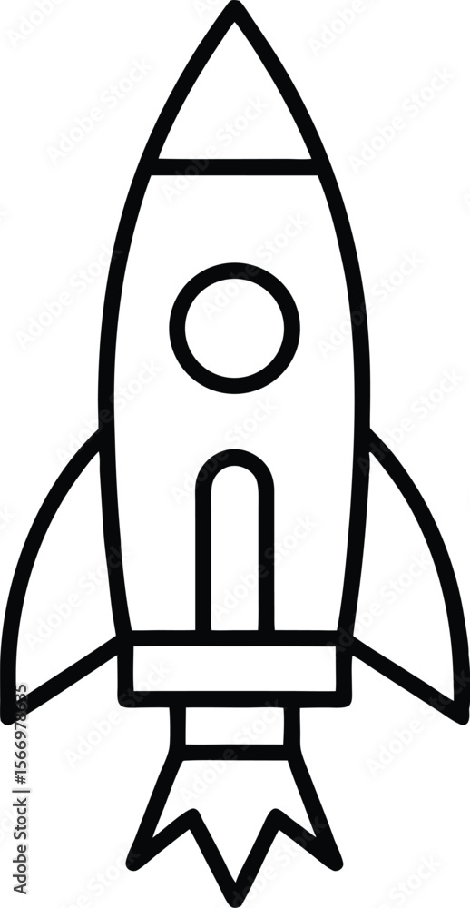 Poster minimalist rocket launch icon with line art style on transparent background