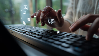 Omnichannel marketing journey showing interaction across media, email, messaging, mobile,...
