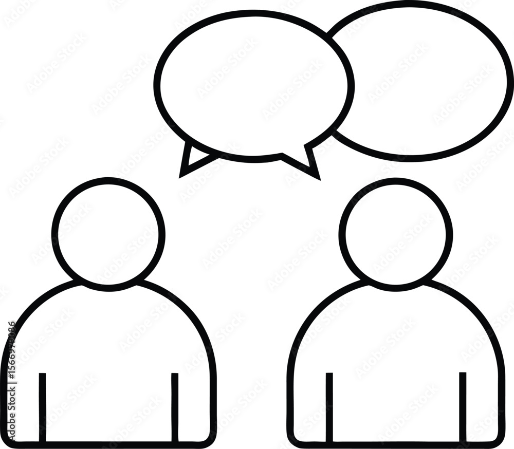 Poster minimal line art icon of two people discussing with transparent background on transparent background