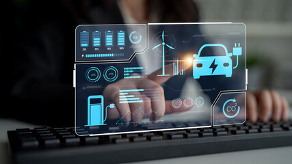 Charging dashboard for electric vehicles with battery status, energy usage, renewable integration,...