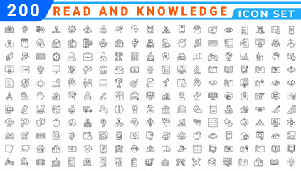  Outline icons related to knowledge. Linear icon collection. Editable stroke. Vector illustration