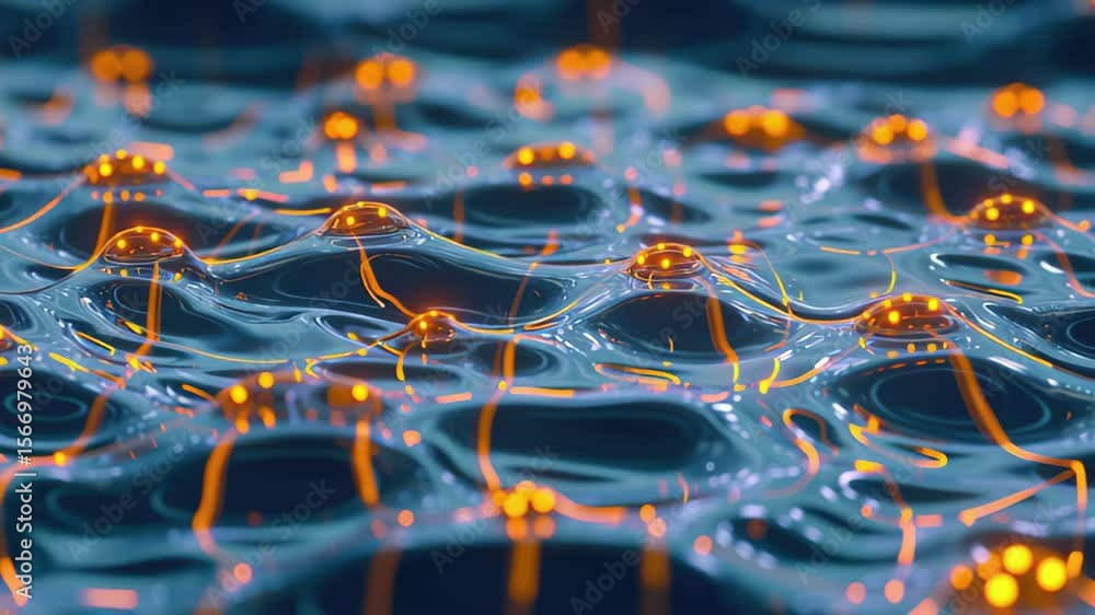 Poster glowing led pixels and fluid dynamics creating vibrant patterns under liquid medium, led pixels and 