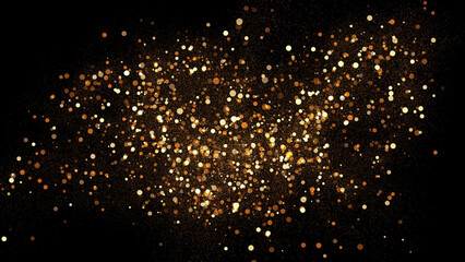 gold particles abstract background with shining golden Floating Dust Particles Flare Bokeh star on Black Background. Futuristic glittering in space