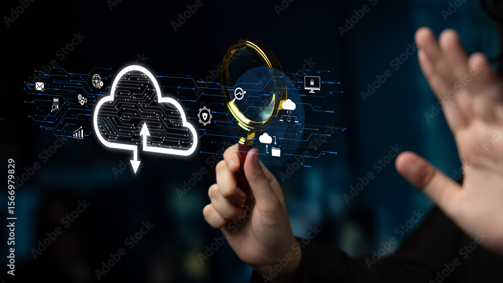 Poster cloud computing enables digital growth with secure data storage, scalable infrastructure, and strate
