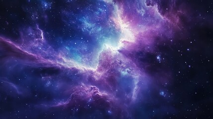 Obraz premium Vibrant cosmic clouds in deep space, filled with stars and mystical colors, creating a beautiful view of the universe.