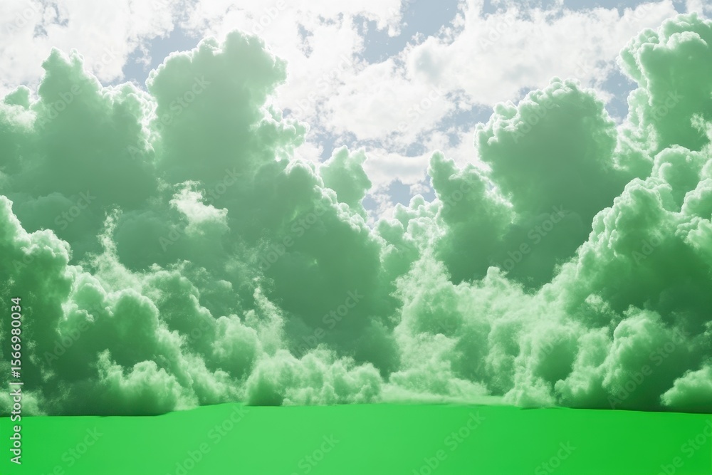 Poster cloud transition effect on green screen for creative projects and animations, transition with clouds