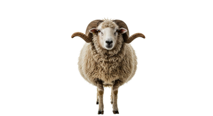 Majestic ram portrait, showcasing impressive horns and thick, woolly coat.