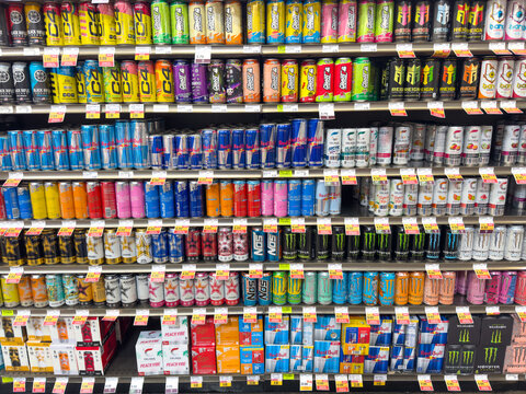 Grocery Store Shelf with Energy Drinks

