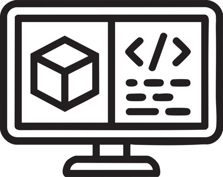 Computer Monitor Displaying Code And 3D Cube Representing Software Development Programming Coding Technology Design And Web Engineering

