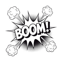 Explosive Comic Book Speech Bubble with "BOOM!" Text and Smoke.  © LuisAlfonso