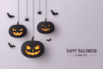 halloween pumpkin vector illustration, Halloween Party Banner with Pumpkins, Candy & Scroll Text – 31 October Celebration
