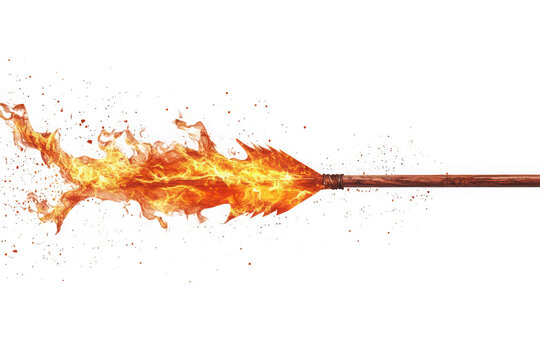 Flaming arrow flying through air isolated on transparent background