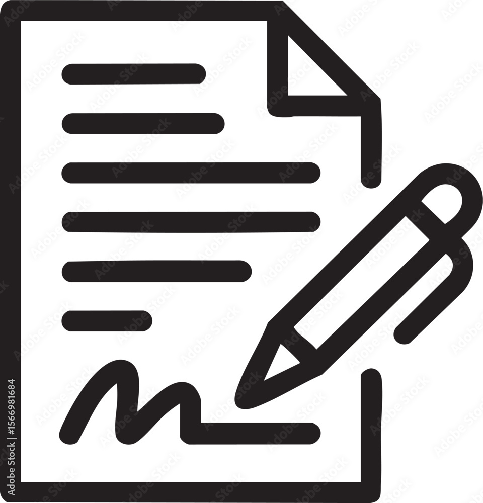Poster document with pen and signature icon representing contract agreement approval authorization legal pa