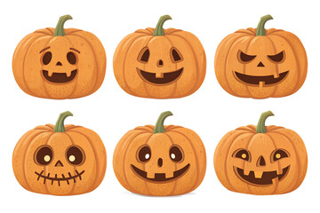 halloween pumpkins set, set of halloween pumpkins, Spooky Halloween Pumpkin Faces Clipart Set - Jack-o'-Lantern Expressions