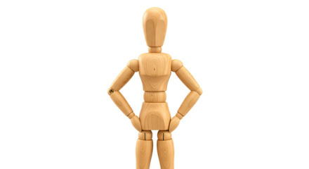 Wooden artist mannequin in a confident pose, ready for sketching and art projects.