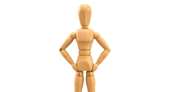 Wooden artist mannequin in a confident pose, ready for sketching and art projects.