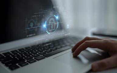 Cybersecurity system interface with biometric lock and data protection. Cybersecurity protects...