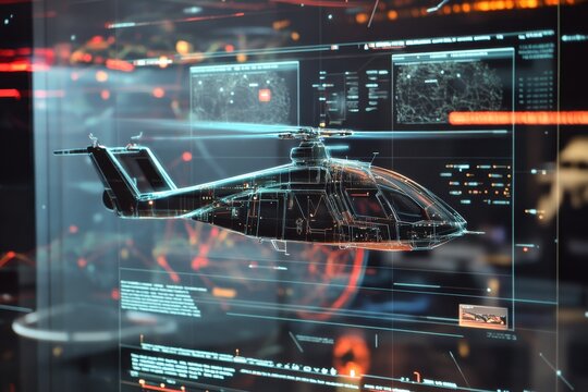 Development of advanced satellite technology showcased through interactive display system, display with the development of new satellite technology or unmanned aerial vehicles