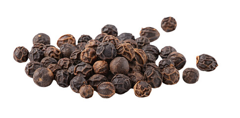 Obraz premium Close up of black peppercorns scattered on white surface in natural light with detailed texture