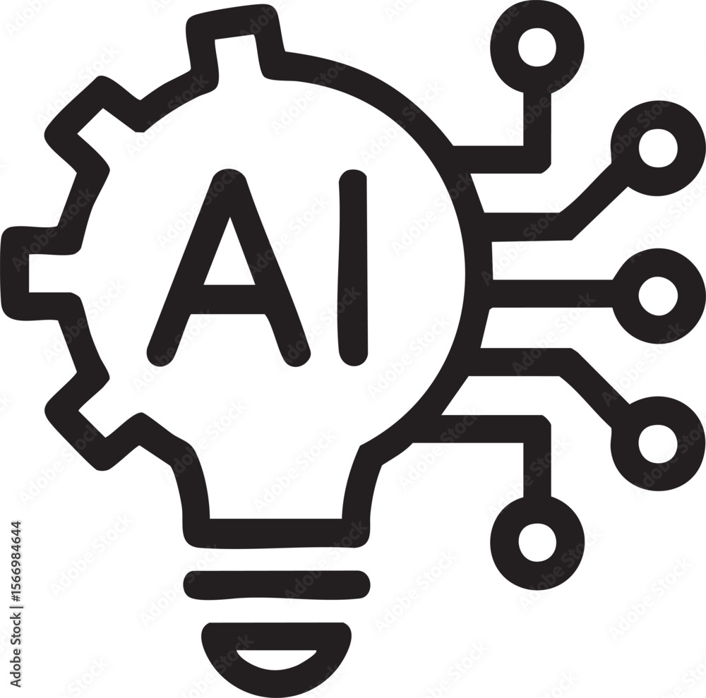 Poster black and white vector illustration of ai light bulb with circuit lines representing artificial inte
