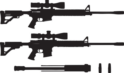 Black rifle scopes ammunition silhouette