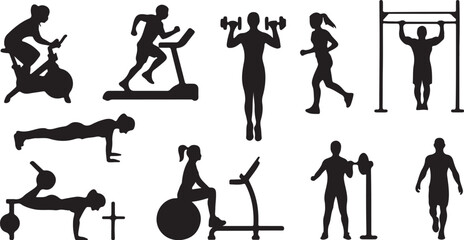 Fitness activity silhouettes exercise workout