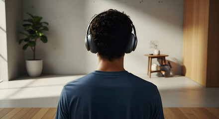 Person wearing headphones back view