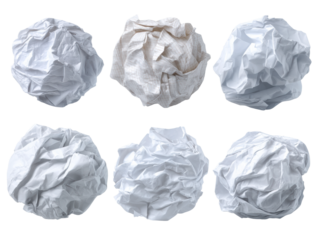 Crumpled paper balls collection minimalist waste isolated on transparent background
