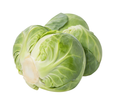 Fresh and vibrant green Brussels sprouts close-up on white background, healthy vegetable image