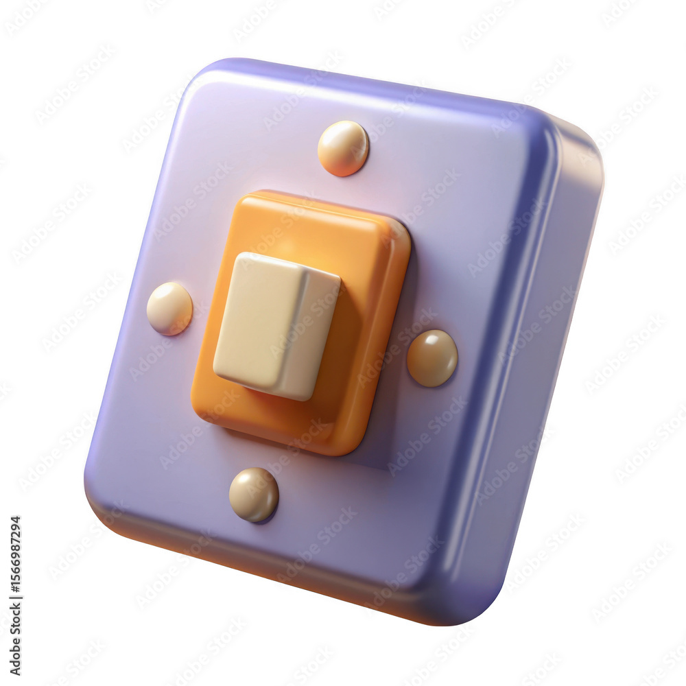 Poster stylized 3d rendered square button with orange and cream elements isolated on transparent background
