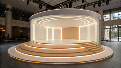 Modern Circular Stage Design Event Space, Presentation Platform, Architectural Photography