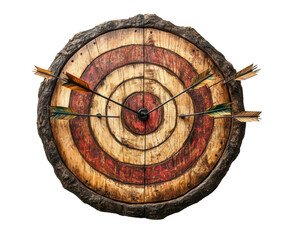 Archery-themed wall clock with target design rustic home isolated on transparent background