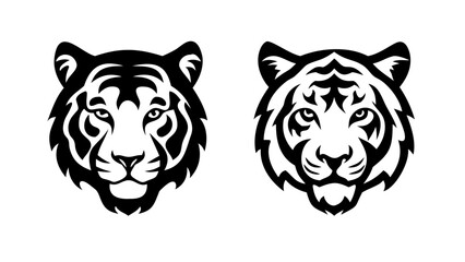 Tiger Head Portrait: An illustrative display showcasing a detailed tiger head with bold lines and a stark contrast of black and outline.