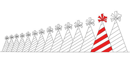 Obraz premium Party hats in a row with one bold red striped hat 